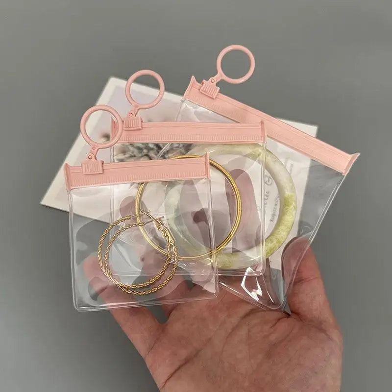 10Pcs Reusable Pink Jewelry Zipper Pouches Soft EVA Plastic Storage Envelopes for Small Jewelry Rings Home Organization Qme