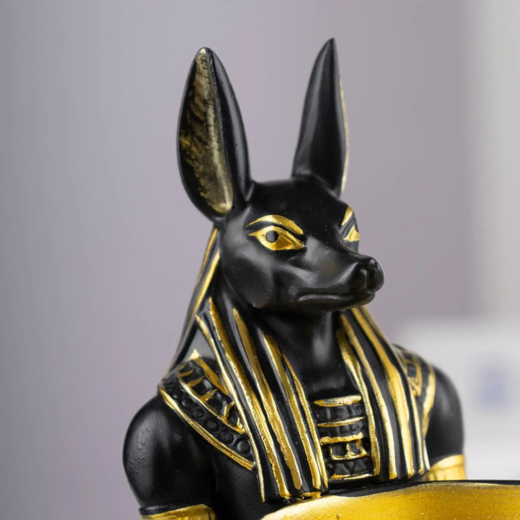 Dog Statues Table Standing Resin Animal Figurines Bowl Egypt God Qme