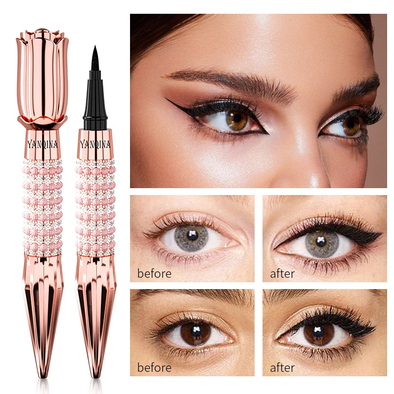 YANQINA Precision Liquid Eyeliner Pen - Long-lasting, Waterproof, Transfer-proof, Quick-Dry Black Eyeliner with Sparkling Design Qme