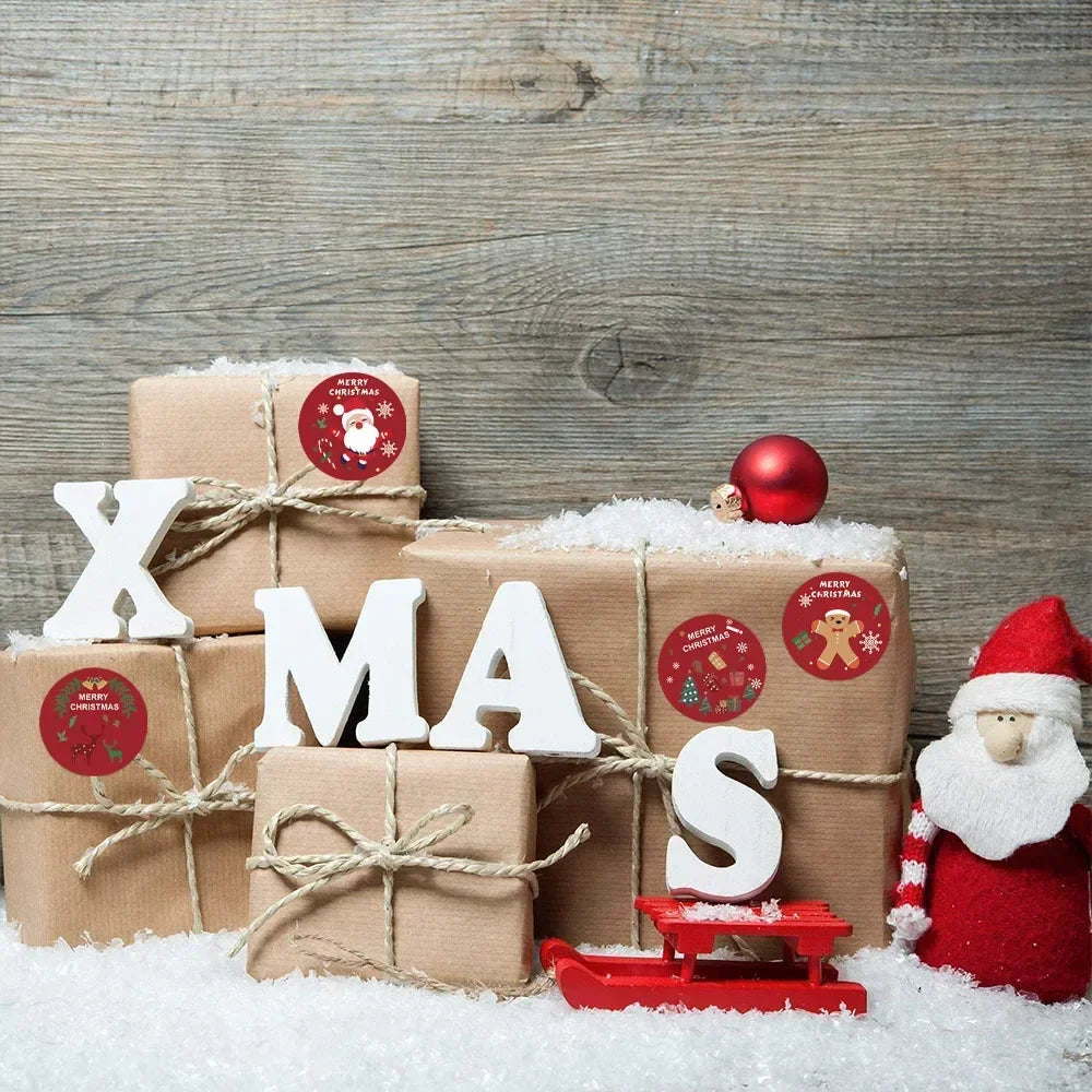 Merry Christmas Stickers Self-adhesive Christmas Tree Santa Claus Seal Labels Holiday Stickers For Gift Sealing Christmas Decor Qme