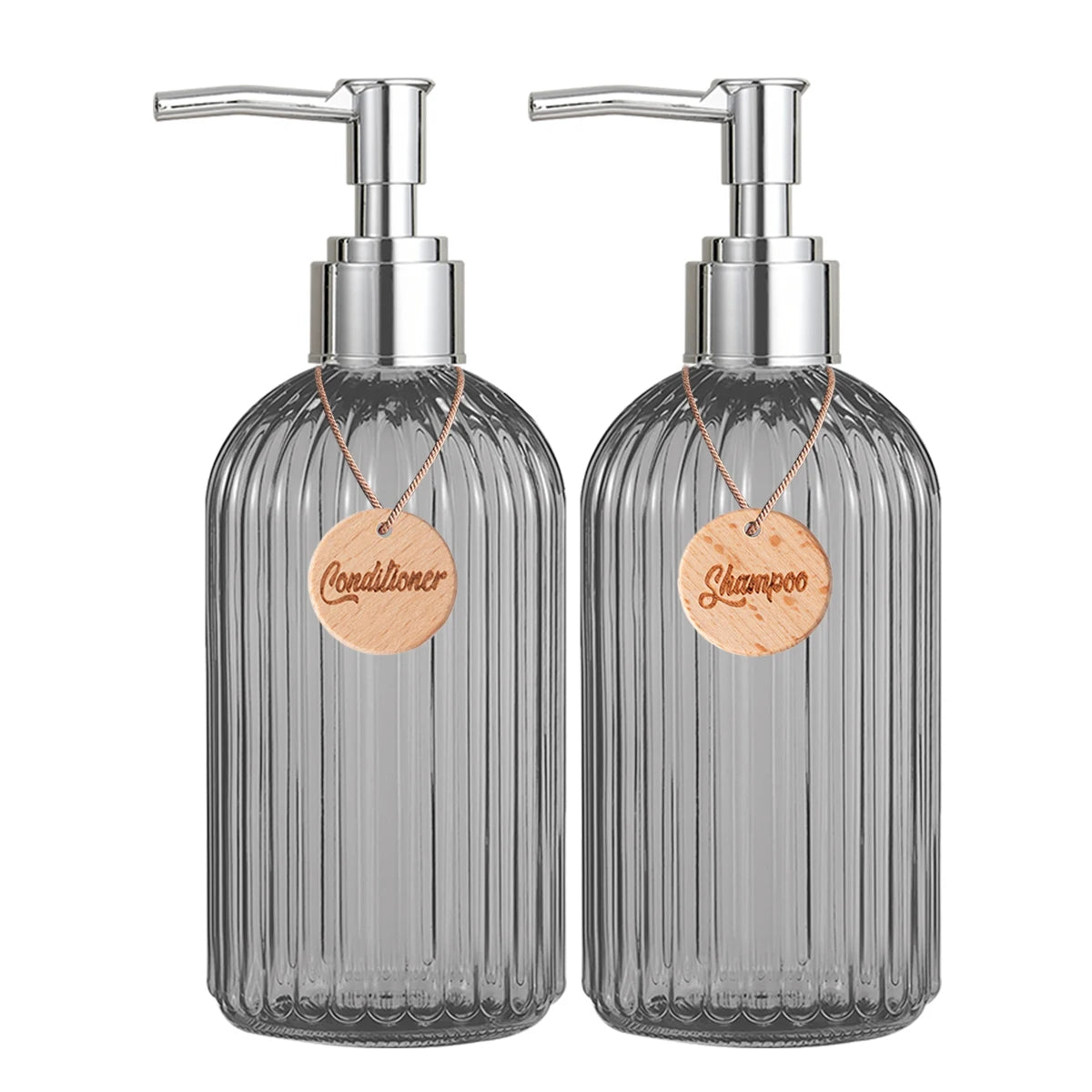 Shower Containers for Shampoo, Conditioner and Body Wash, Bathroom Counter Storage Shampoo Bottles Bodywash Dispenser for Shower Qme set of 2-B