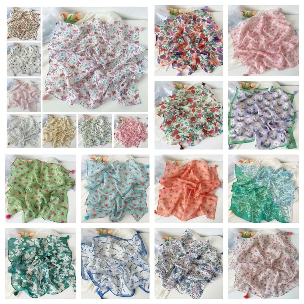 Neck Wrap Cotton-linen Square Scarf Fringed Breathable Hair Bandana Qme