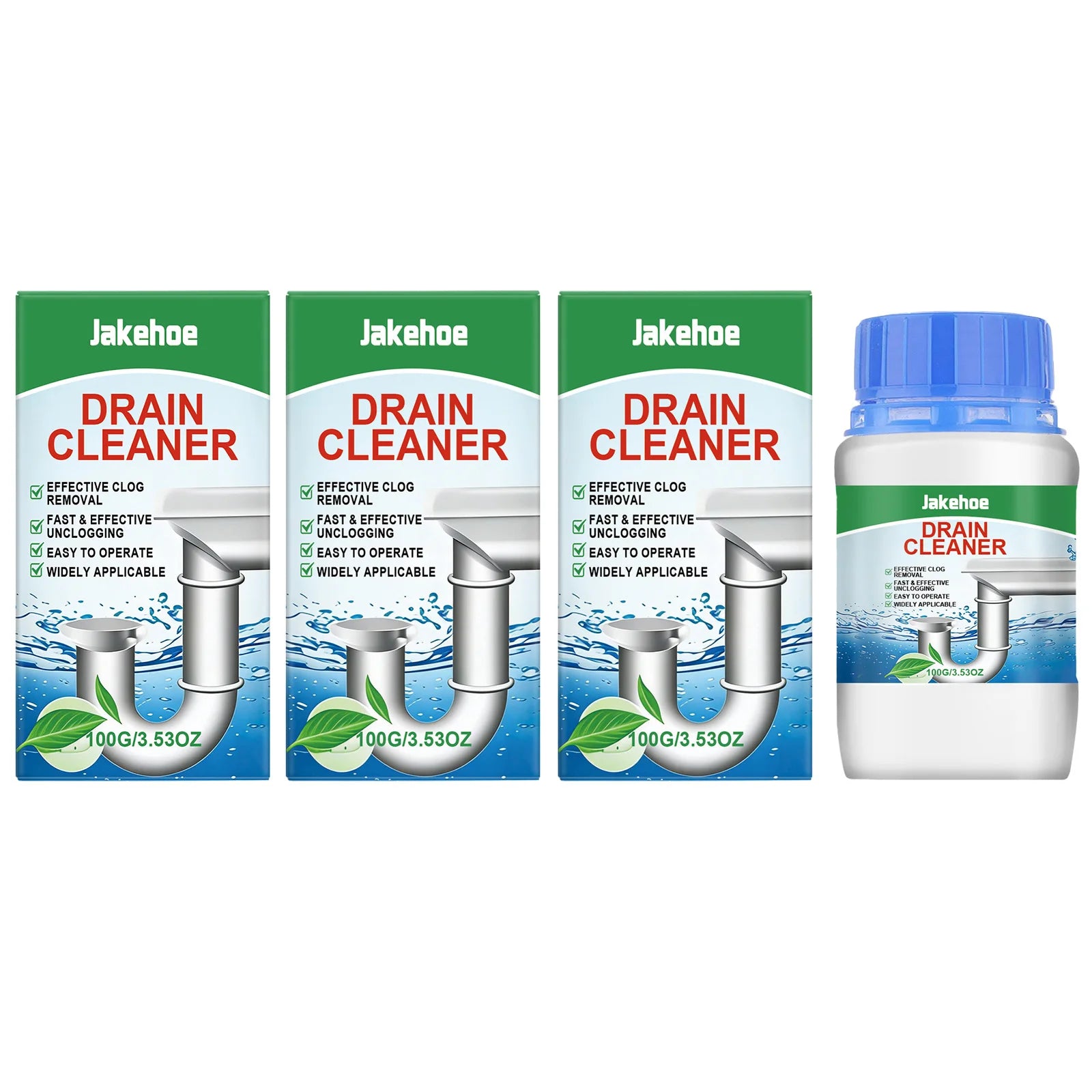 Drain Cleaning Powder Dissolves Food Grease Residue Remove Blockage Eliminate Odors Fast-Acting Multipurpose Sink Dredge Agent Qme 3 x 100G Boxed