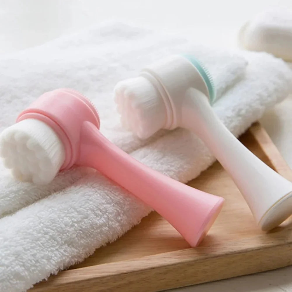 Double Sided Silicone Facial Cleansing Brush Soft Bristles Exfoliating Face Scrubber Deep Pore Cleaning Massage Skin Care Tool Qme
