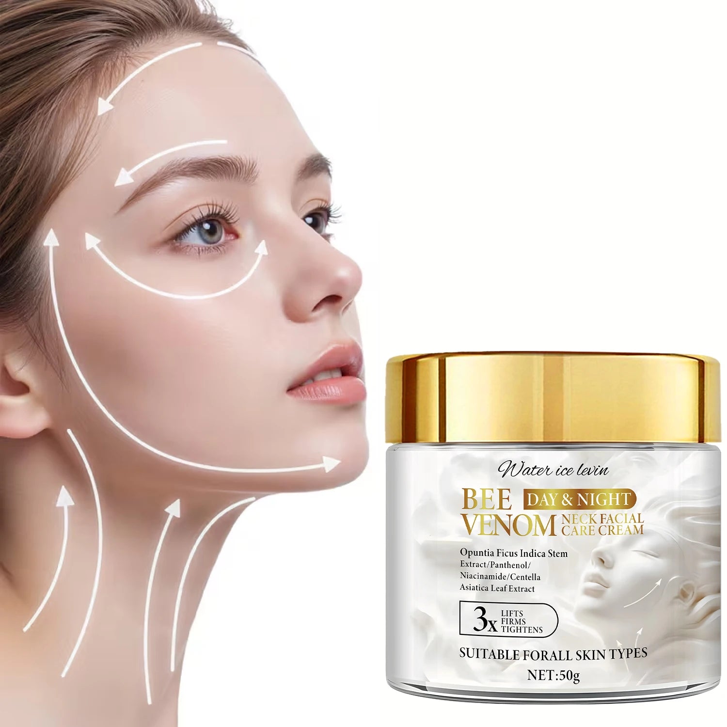 Bee Venom Neck & Facial Care Cream for Efficient Firming & Repair, with Collagen & Hyaluronic Acid. Qme