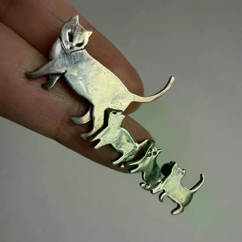 Animal Jewelry Fashion Cute Cat Family Brooch Jewelry Silver Backpack Brooch Minimalist Gold Cat Brooch Bags Qme