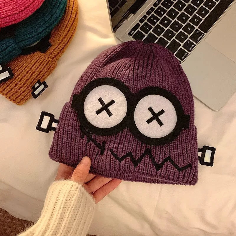 Funny Cute Knitted Woolen Hat Women Autumn Winter Cartoon Warm Qme PURPLE