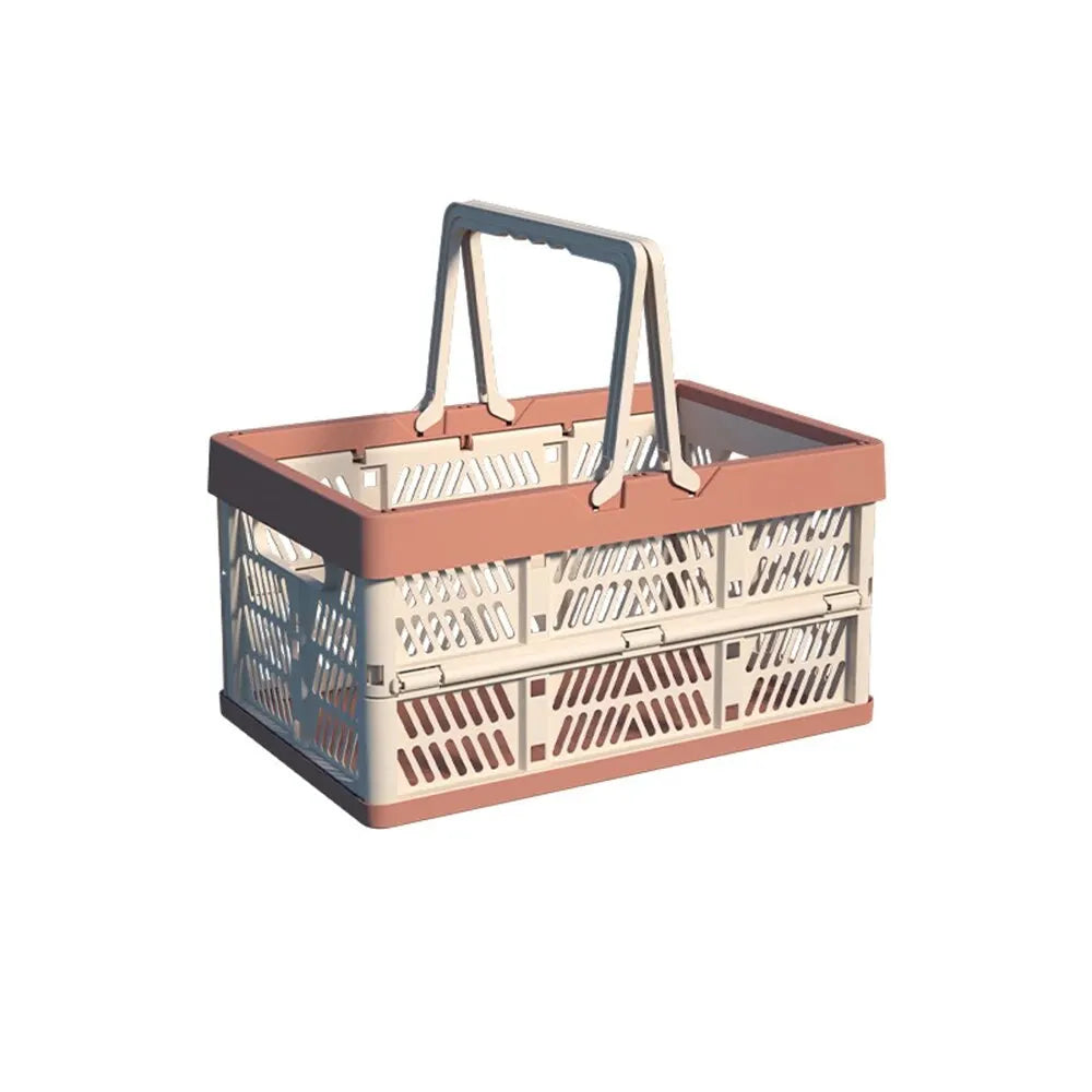 1pc Folding Portable Fruit And Vegetable Storage Basket Sundry Arrangement Thickened Plastic Picnic Basket Qme Pink Trumpet