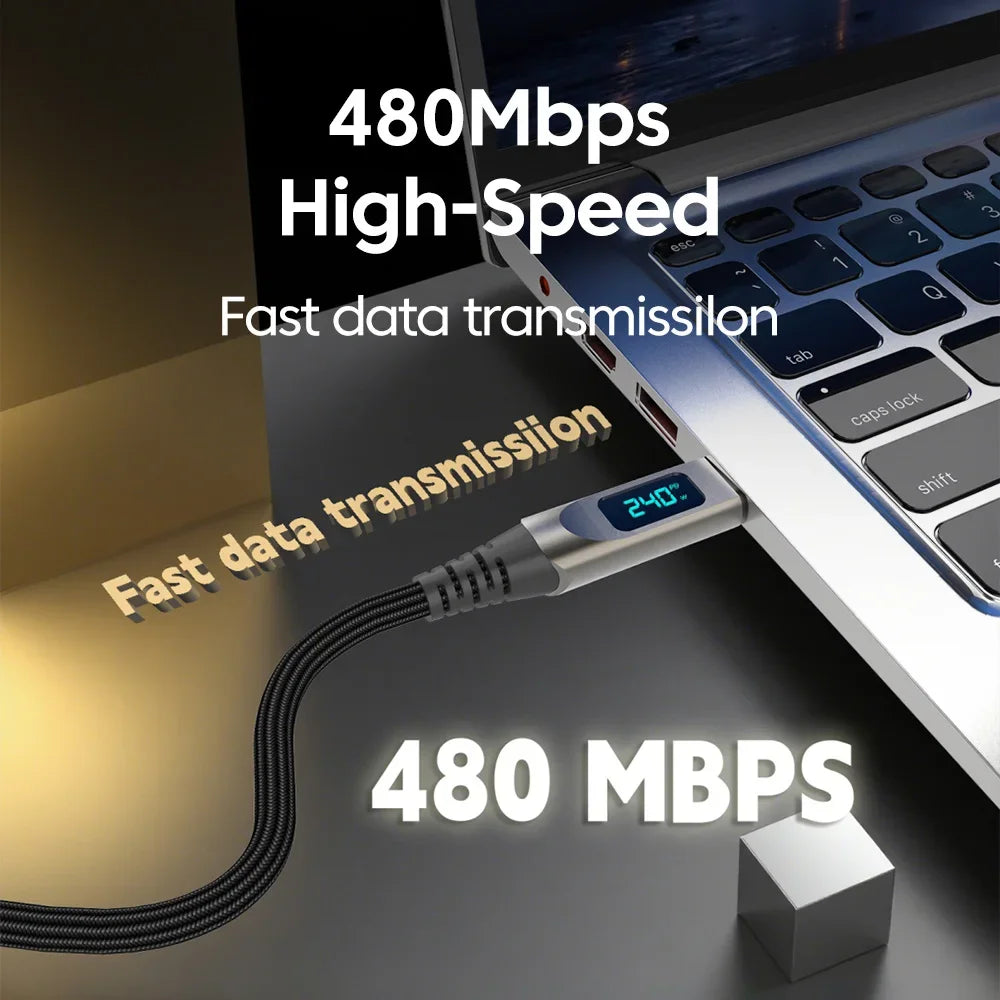 240W 5A Type C to Type C PD Braided Nylon Data Cord USB C to C Digital Display Fast Charging Cable for iPhone 16 Samsung Xiaomi Qme