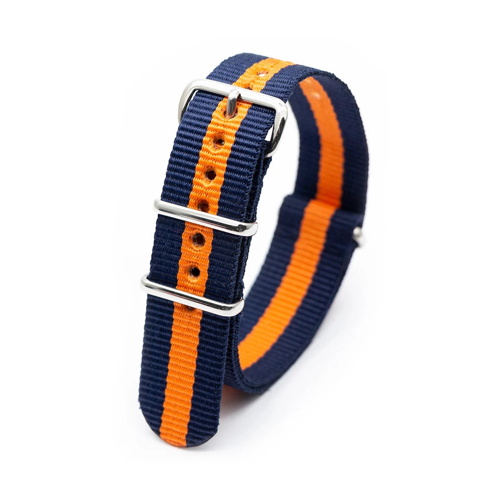 F Nylon Watch Band Watch Straps Replacement with Stainless Steel Buckle for Men and Women's Watch Band Replacing 18 20 22 24MM Qme 2 Dark Blue1Orange 24mm