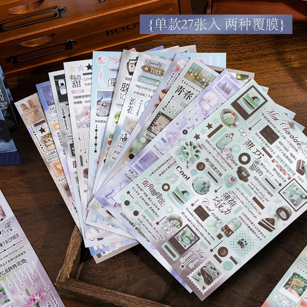 27Pcs/book Cute Die-cut Flash Decorative Stickers Book DIY Scrapbook Phone Case Decoration Collage Material Aesthetic Stationery Qme