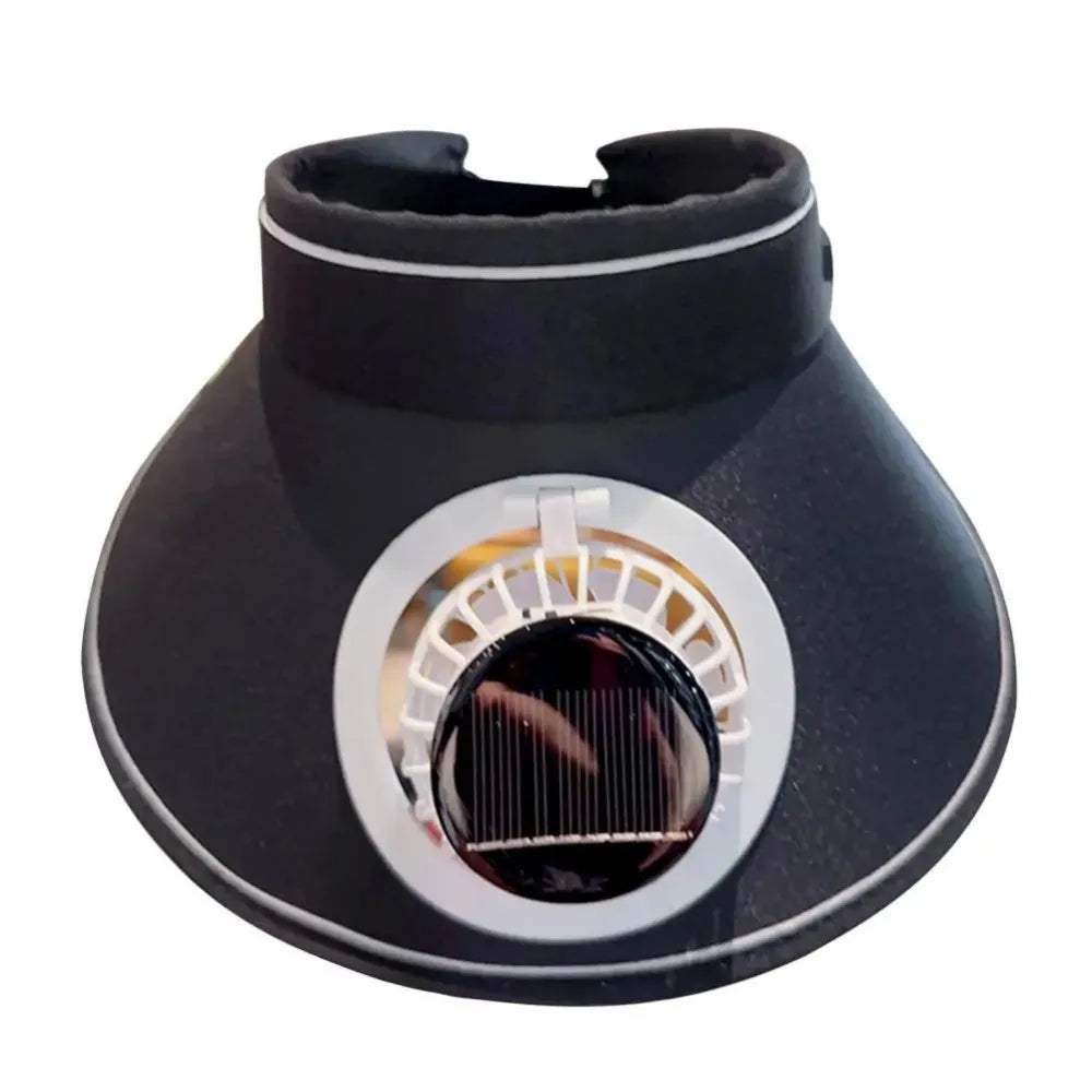 Wide Brim Sun Hat Fan Solar Powered Empty Outdoor Visor Sunshade Qme Black