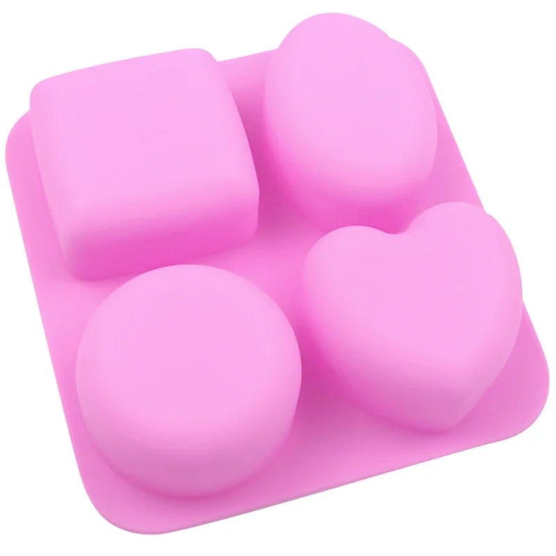 4 Cavity Soap Molds Round Oval Heart Square Shape Handmade Cake Qme A
