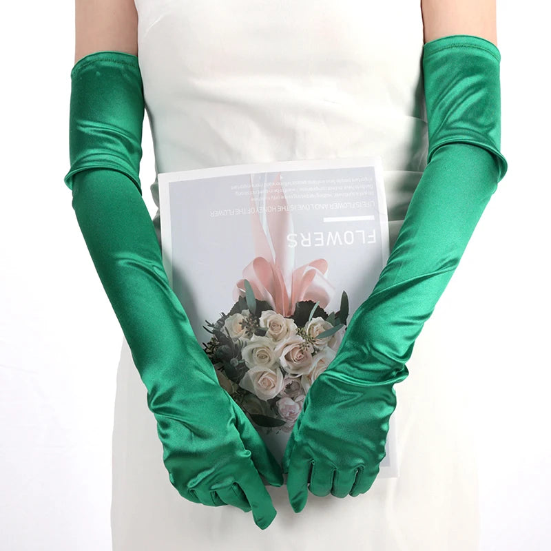 Classics Ladies Satin Long Mittens Stage Performance Women Black Colour Gloves Sexy Accessories Soft Smooth Solid High Stretch Qme