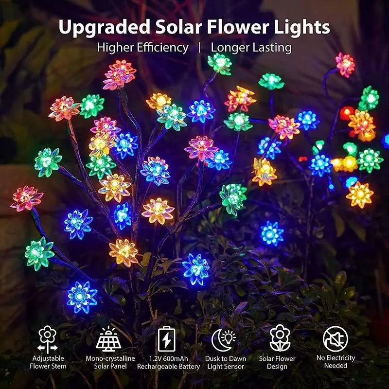 20 Leds Solar Cherry Blossom Lotus Lights Garden Light Outdoor Lawn Qme Color light 2