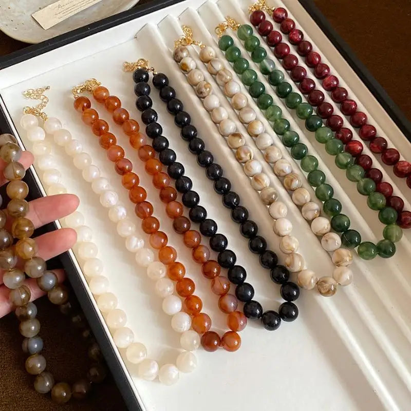 Colorful Round Beads Collarbone Chain Vintage Elegant Acrylic Bead Choker Necklace Luxury Charm Bohemian Clavicle Jewelry Qme