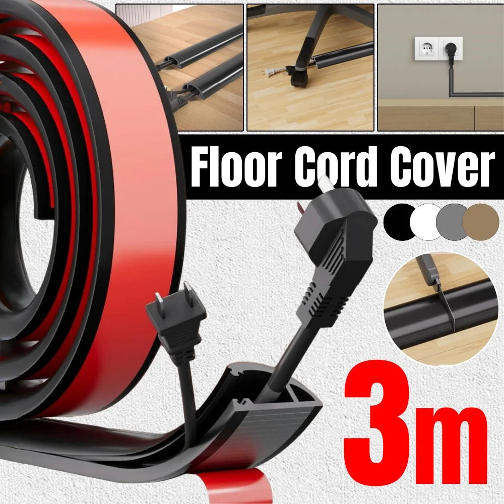 1/2/3m Floor Cable Cover Self-Adhesive Cable Anti Extrusion Extension Wiring Duct Protector Wire Organizer for Floor Desk & Wall Qme