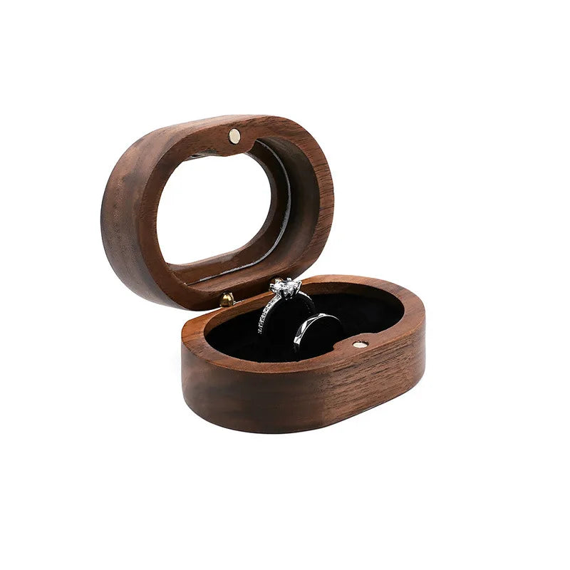 Hot Sale Solid Wood Jewelry Organizer (Black Walnut) - Jewelry Display for Earrings Couples Rings Jewelry Case Valentine Gift Qme Win-OvalBlackDouble