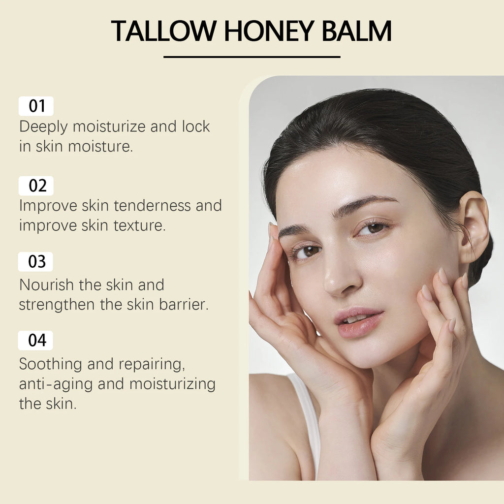 Beef Tallow Honey Balm Moisturizing Hydrating Face Cream Body Lotion Fades Fine Lines Tighten Soothen Brightening Facial Skin Qme