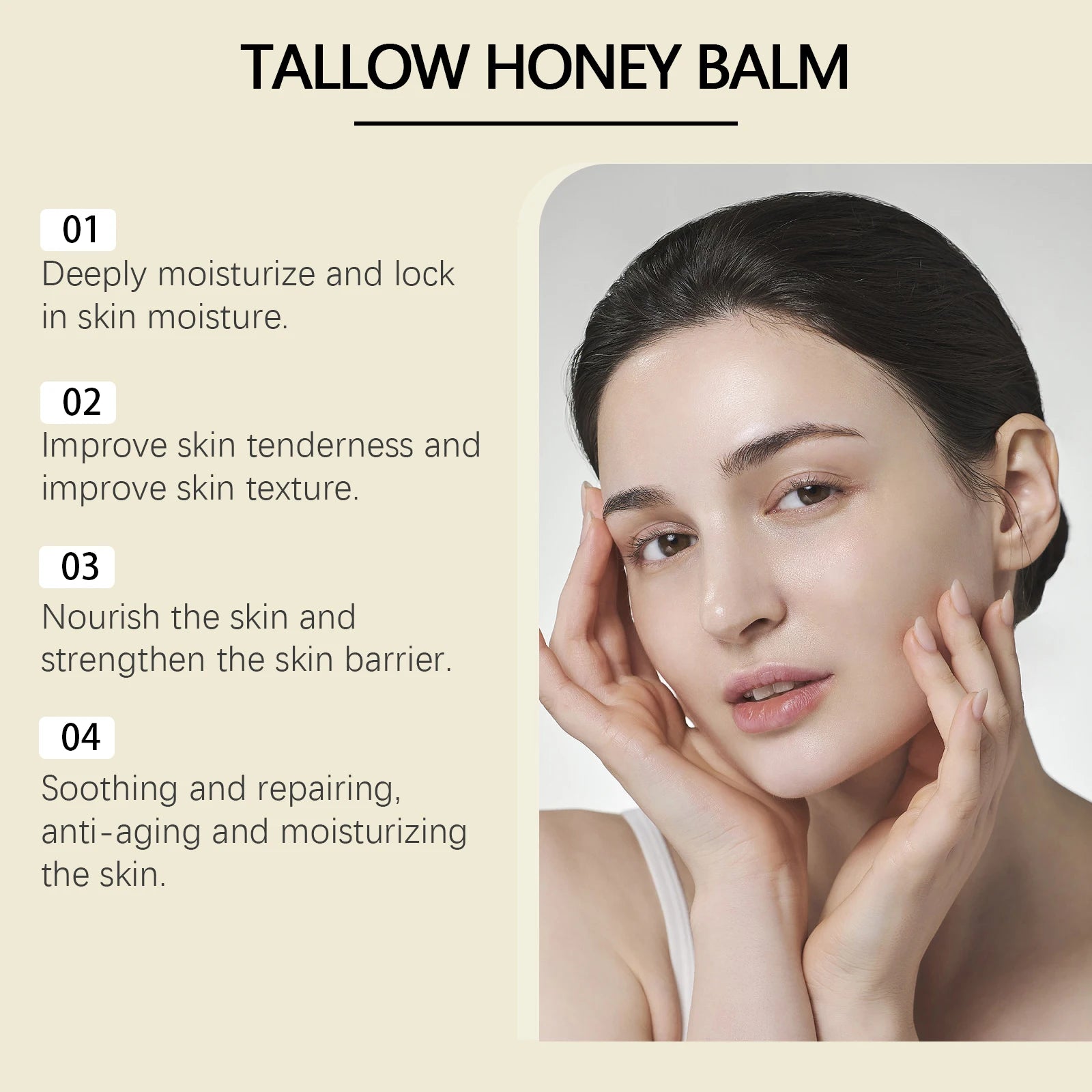 Beef Tallow Honey Balm Moisturizing Hydrating Face Cream Body Lotion Fades Fine Lines Tighten Soothen Brightening Facial Skin Qme