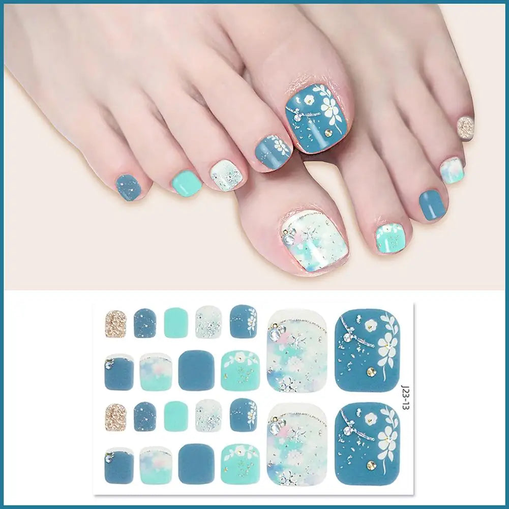 22 Counts Glitter Toe Nail Stickers Removable Flash Wraps Self Qme 12