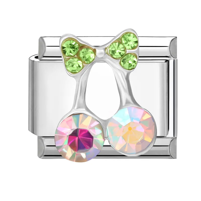 Green Blue Pink Zircon Stars Colored Cherry Italian Charm Links Fit 9mm Stainless Steel Bracelet Women Jewelry DIY Making Gifts Qme Style 12