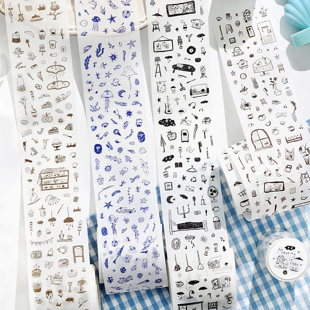 60mm*2m Korean Style Cute Washi Tape DIY Scrapbooking Hand Account Decorative Tapes Collage Planner Diary Stationary Stickers Qme