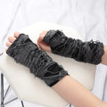 1Pair Broken Slit Gloves Punk Gothic Black Fingerless Unisex Hole Qme Dark Grey One Size