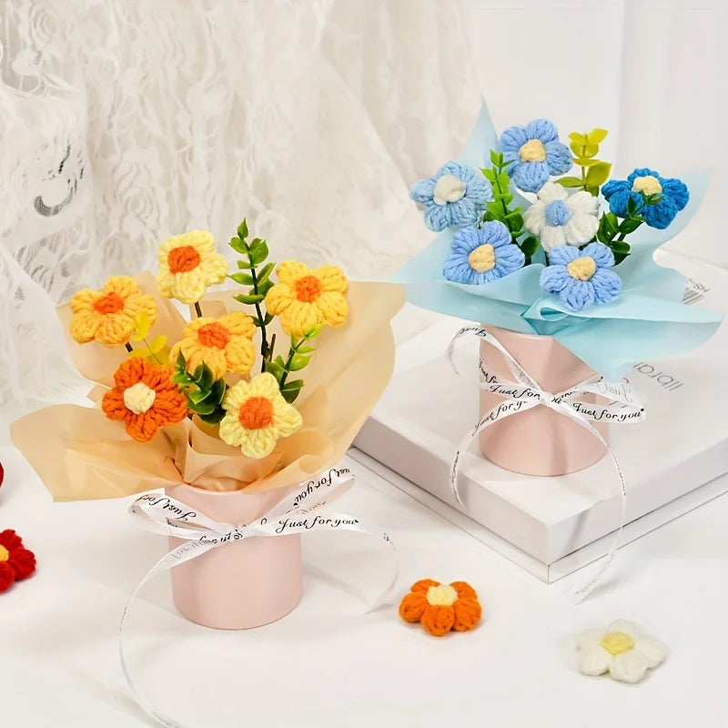 Handmade Crochet Tulip Bouquets, Knitted Tulip Bouquets, Mother's Day Birthdays, Weddings, Christmas, DIY Decorations Qme