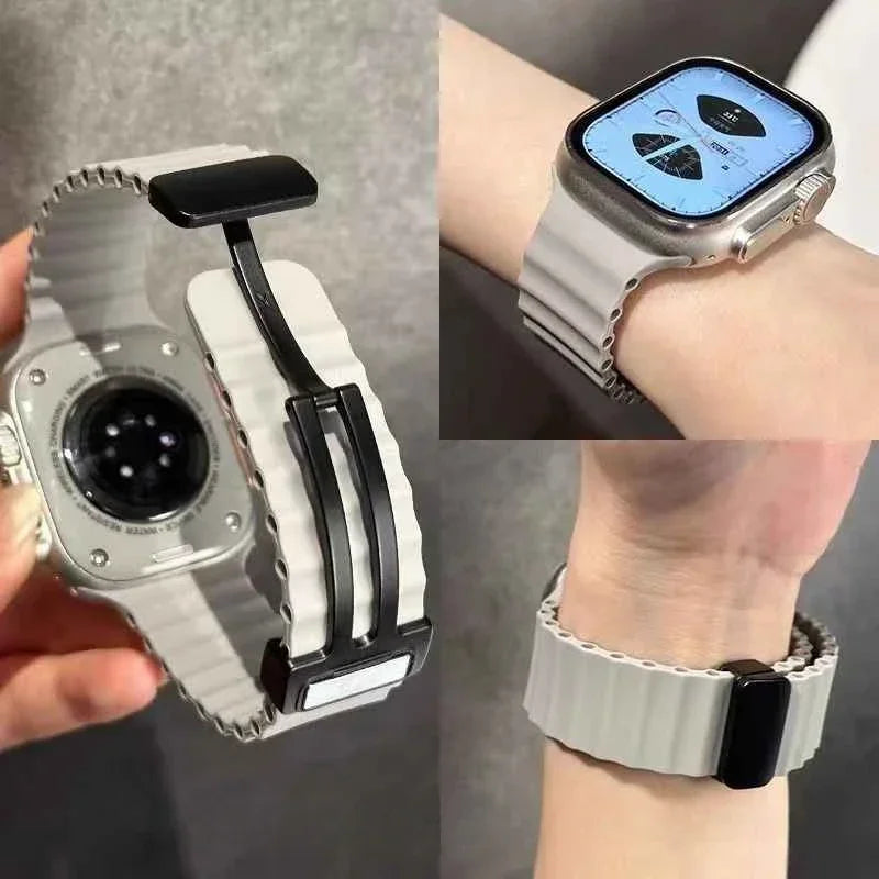 Silicone Strap For Apple watch band 49mm 46 45 44 40 41 38mm magnetic buckle bracelet iWatch series 3 4 5 6 se 7 8 9 10 Ultra 2 Qme