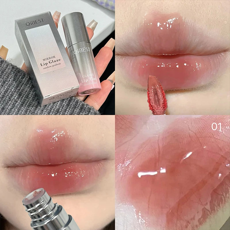 QIBEST Watery Mirror Lip Gloss Long-lasting Moisturizing Easy Wearing Water Glass Lip Glaze Hydrating Sexy Red Lip Tint Makeup Qme 01