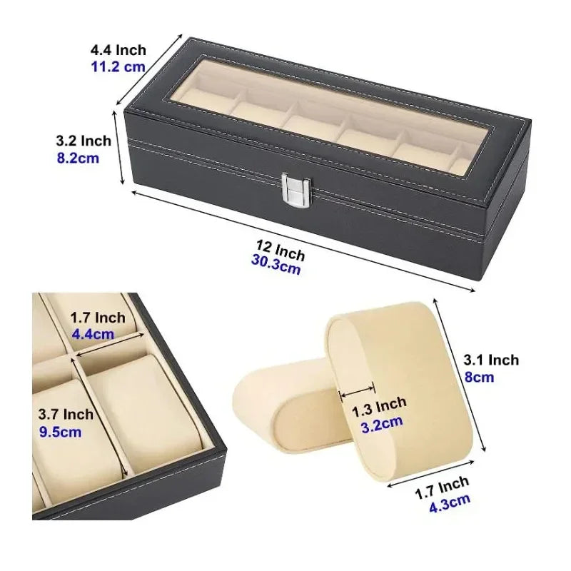 Hot Sale PU Leather Display Storage Collection Organizer watch box Case With Glass Top Slot Men Watch Bracket Display Box Gifts Qme