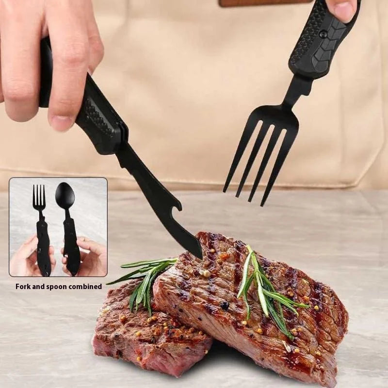 3-in-1 Stainless Steel Folding Spoon Fork Knife Bottle Opener Qme
