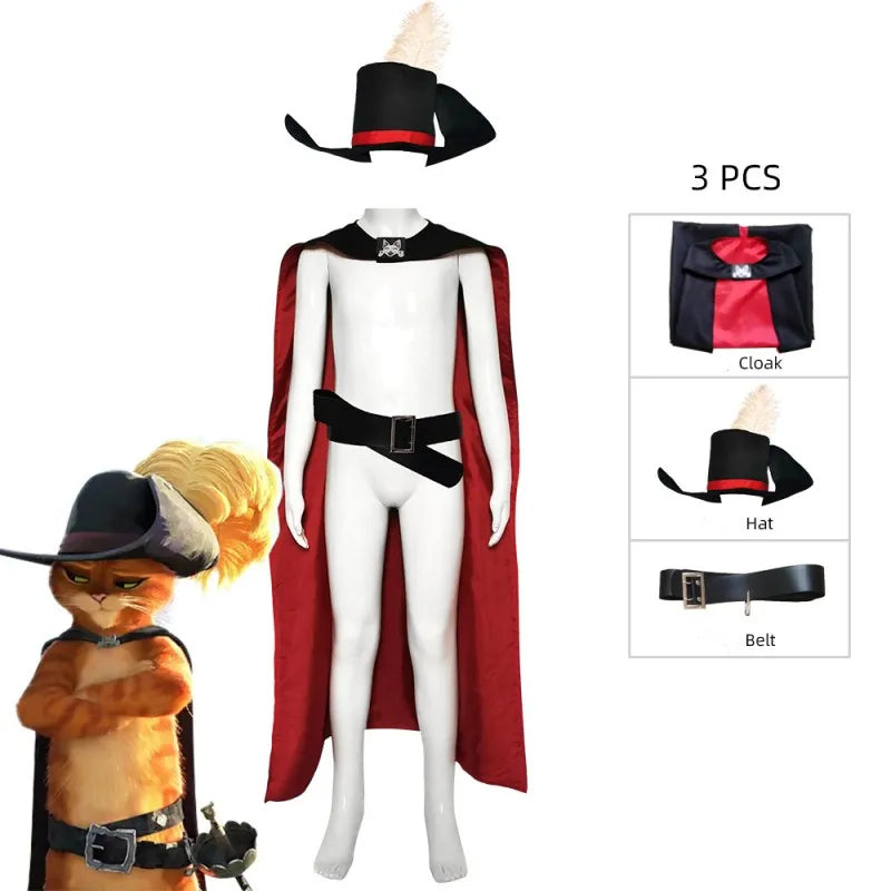 Anime Puss In Boots Cosplay Anim Cartoon Cat Costume Set Cloak Halloween Masquerade Carnival Party Prop Outfits Accessory Suit Qme