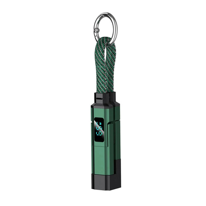 Fast Charging 4-in-1 Keychain Data Cable Smart Digital Display Qme one size Green
