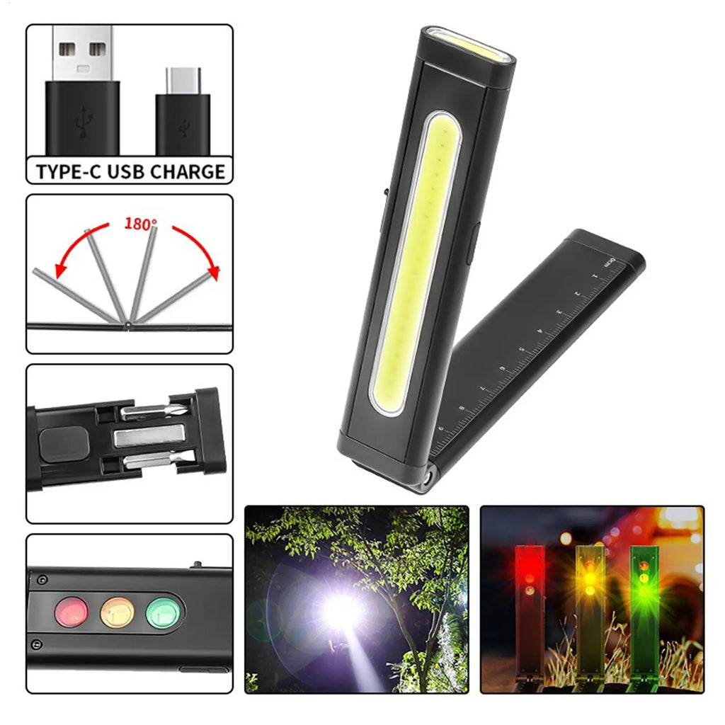 Bright Flashlight Rechargeable Foldable Ruler LED Work Light Camping Qme