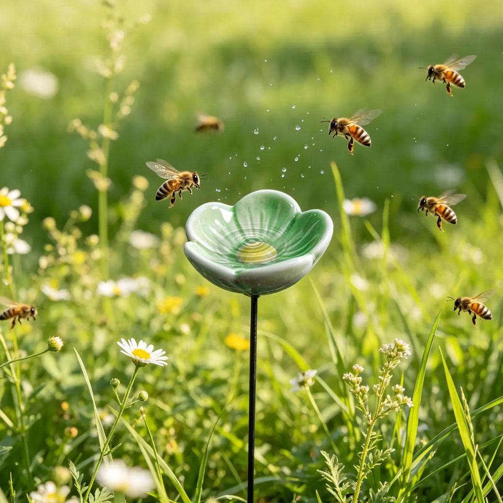 hot new Bee Feeder Decorative Ceramic Waterer Bird Water Bowl For Yard Outside Outdoor Home Patio Porch Deck Balcony Qme