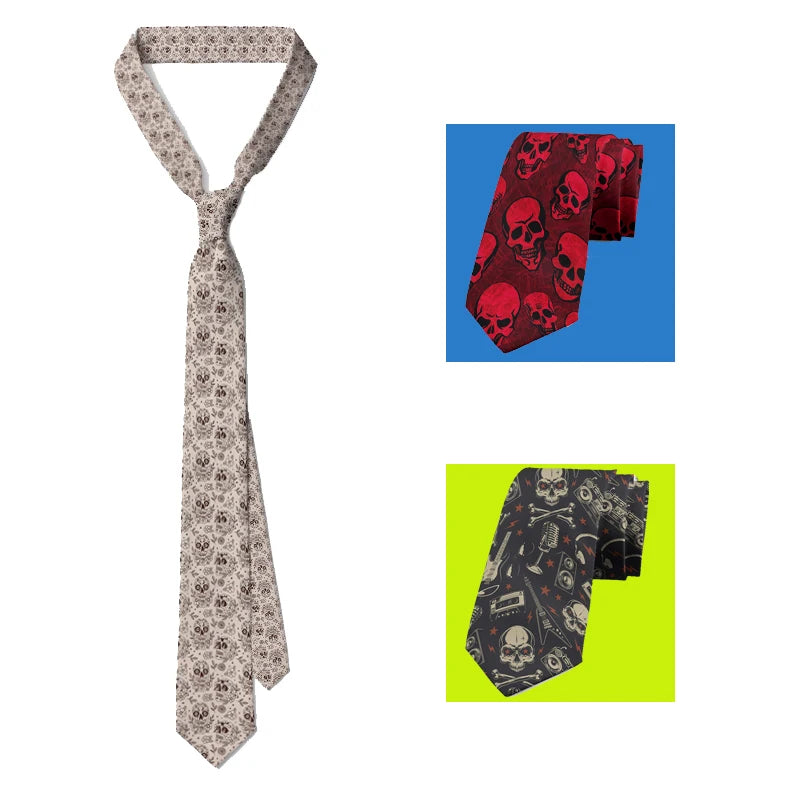 Funny Skull Print Tie Unisex Casual Creative Novelty Men's Fashion Qme