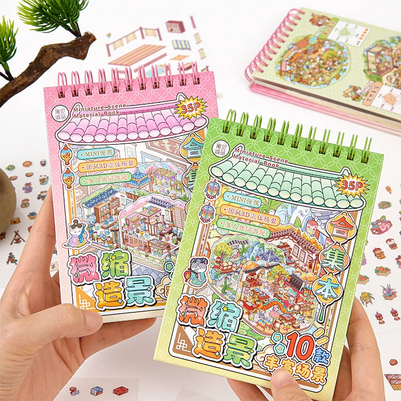 35 landscape stickers per book 2.5D Landscape Sticker Cartoon Scene DIY Sticker Stacking Pasting Festival Gift for Kid Child Qme