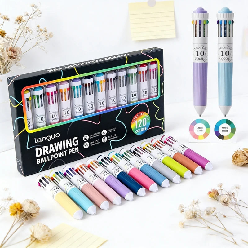 3/6/12 Pack of 10-color Colorful Ballpoint Pens - Smooth Rollerball Pen, Bullet Tip Ideal for Students and Prize Gifts, Suitable Qme