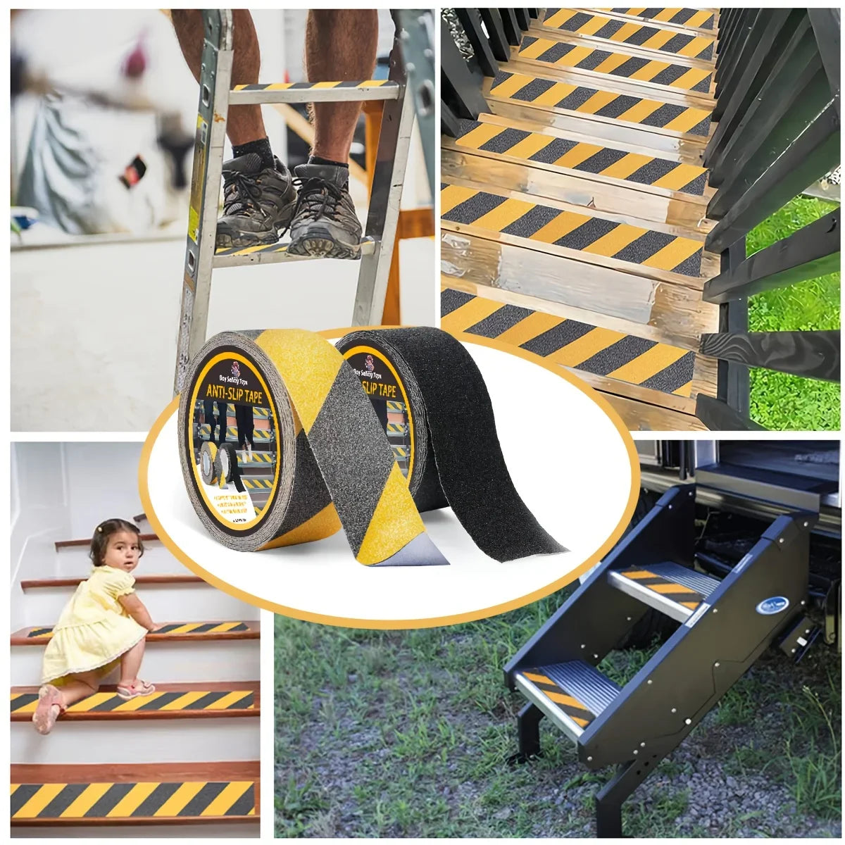 Anti Slip Safety Tape, Used for Anti Slip of Stairs and Steps, Strong Ground Grinding Tape (Yellow/Black) Hazard Warning Tape Qme