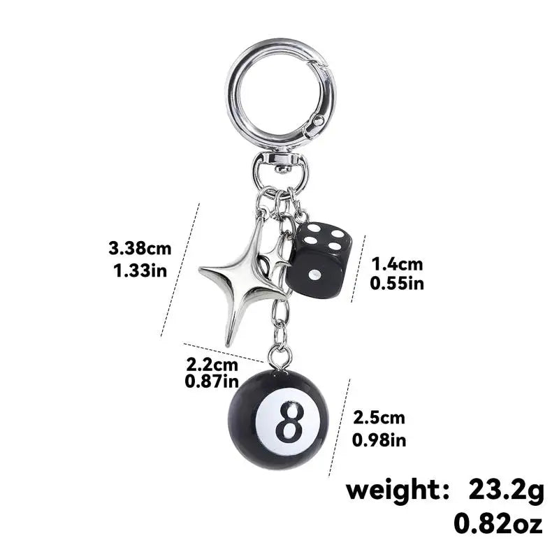 No.8 Billiard Lucky Keychain Punk Hiphop Black Dice Starburst Pendant Y2K Cool Accessory for Daily Wear Birthday Gifts Qme A9