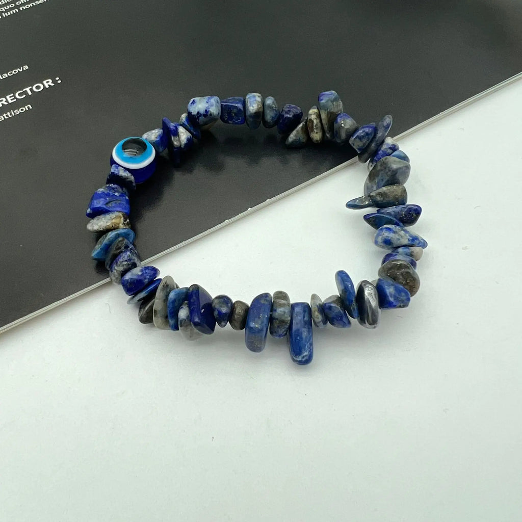 b57 Blue Evil Eye Crystal Bracelet Irregular Natural Stone Beads Chip Jewelry Amethyst Aquamarine Rose Quartz Bangles for Women Qme
