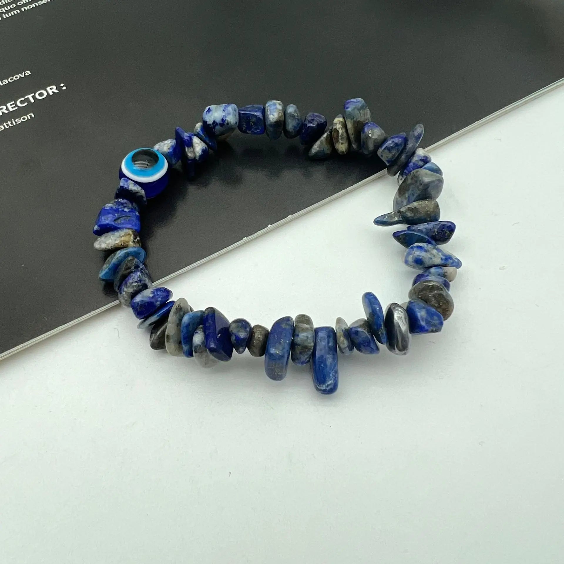 b57 Blue Evil Eye Crystal Bracelet Irregular Natural Stone Beads Chip Jewelry Amethyst Aquamarine Rose Quartz Bangles for Women Qme
