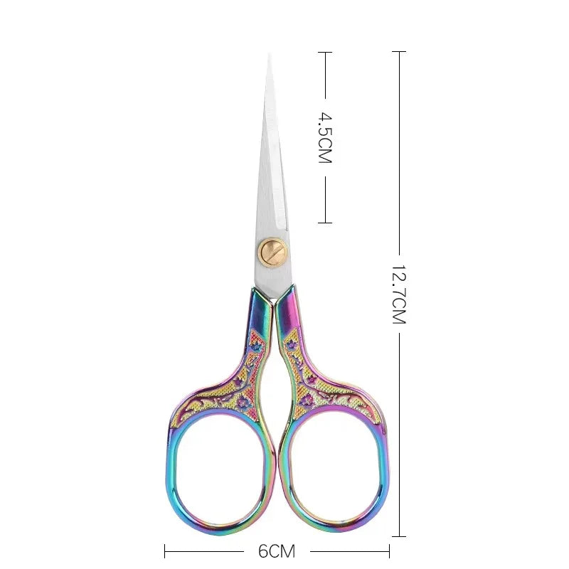 Kawaii Titanium Color Scissors Vintage Stainless Carved Cutting and Sewing,Thread Scissors, Sewing Tools,Cute Stationery Qme Titanium color