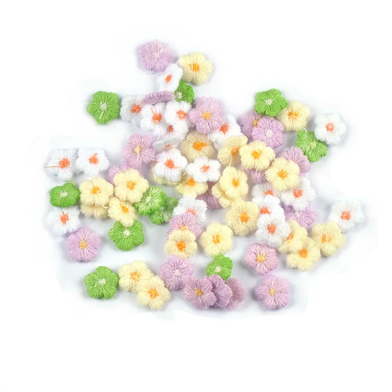 50pcs 11mm Mixed Color Mini Flower Patches Sewing Clothes Bags Handmade Accessories DIY Making Hair Pins Crafts Home Decor c3780 Qme