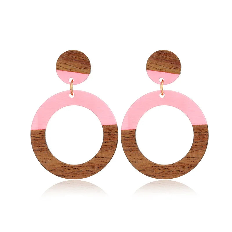 New Personalized Wood Splicing Resin Earrings Simple Round Hollow Dangle Earrings Best Party Wedding Anniversary Jewelry Gift Qme 4