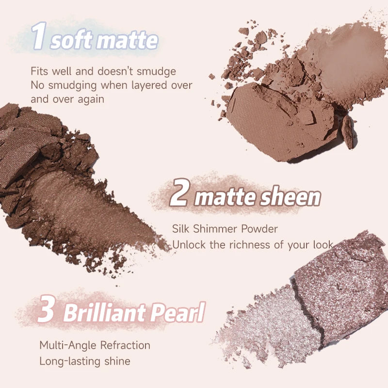 6-Color Earth Tone Eyeshadow Palette With Shimmer& Matte Finishes, Waterproof , Sweat-Resistant, Long-Wearing , Smudge-Proof Qme