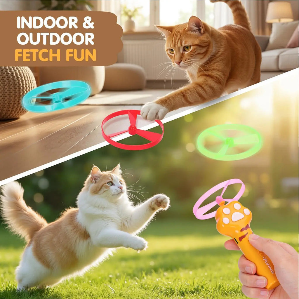 Cat Disc Launcher Rechargeable Flying Launcher With 6 Discs Interactive Cat Toy For Outdoor Play Garden Backyard Patio Balcony Qme