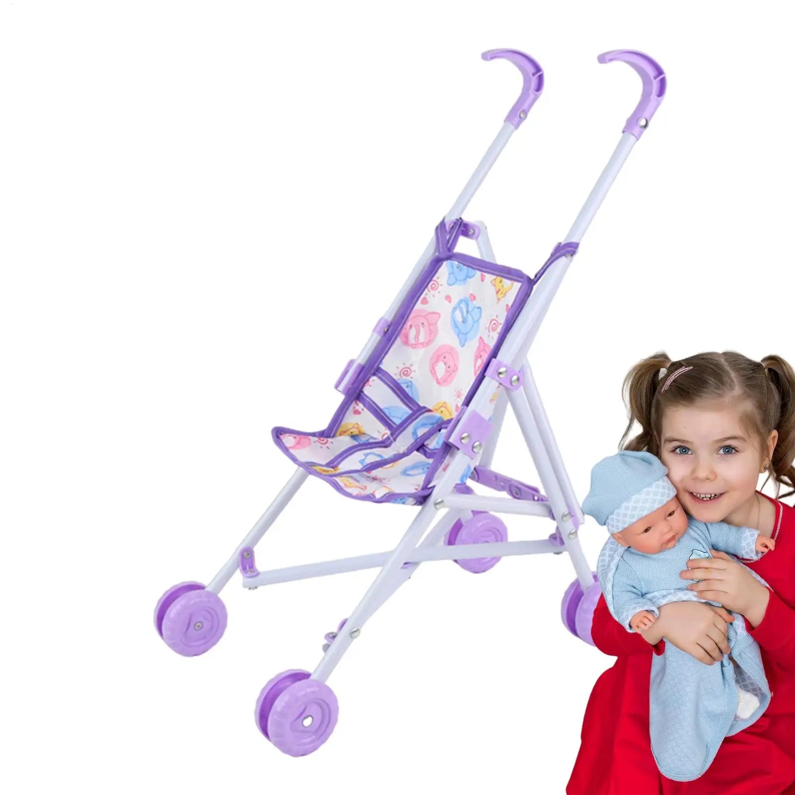 Girl Doll Toy Stroller Realistic Stroller Toy Role Play Pretend Doll Pram Dress Up Game Accessories for Home Birthday Qme